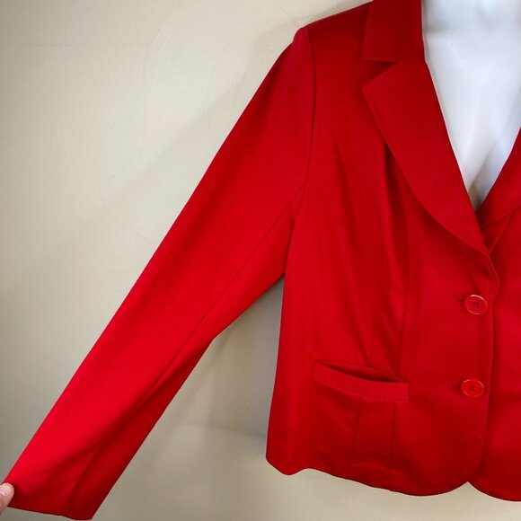 Lane Bryant Womens Button Up Blazer Size 18 Cherry Red Stretch Knit Jacket Comfy - Picture 2 of 11